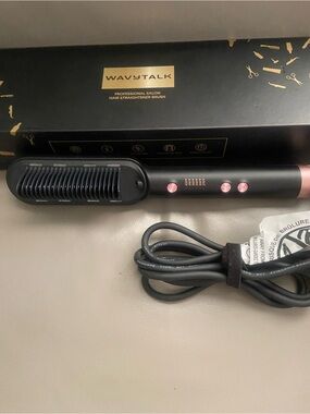 WAVYTALK Professional Hair Straightener Brush in Black with Rose Gold Accents